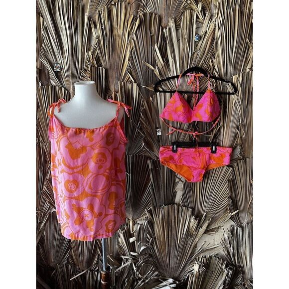 Eeni Meeni Vintage 60s Flower Power Mod Bikini‎ with Coverup Micro Mini Dress - Picture 2 of 12